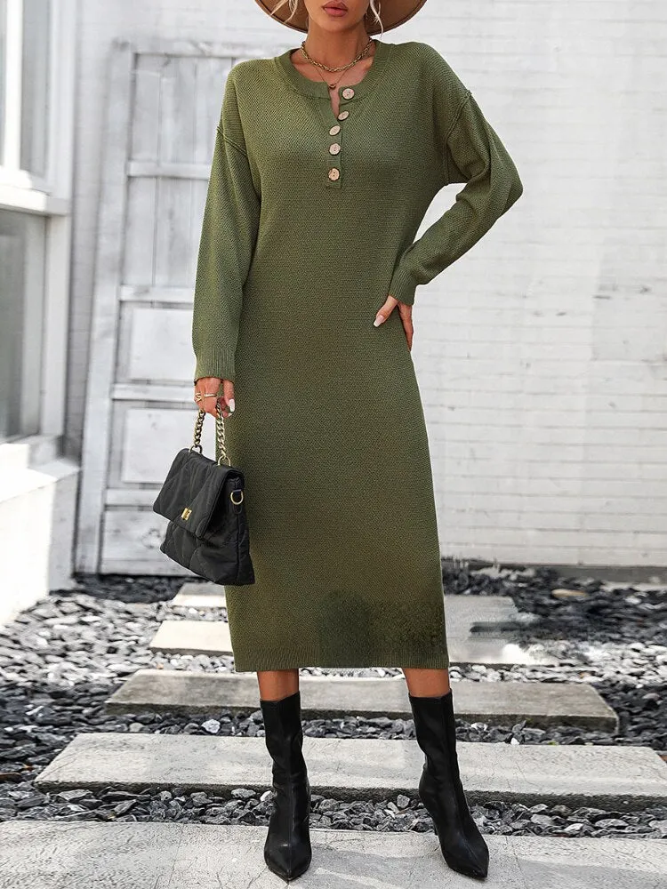 Loose Long Dresses New Button Knit Dress In Autumn Winter 2023 Fashion Temperament Commuter Women Sweater Streetwear White Dress