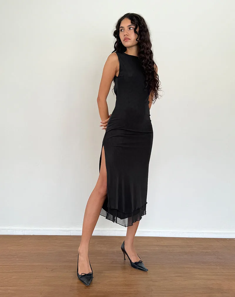 Lyra Backless Midi Dress in Mesh Black