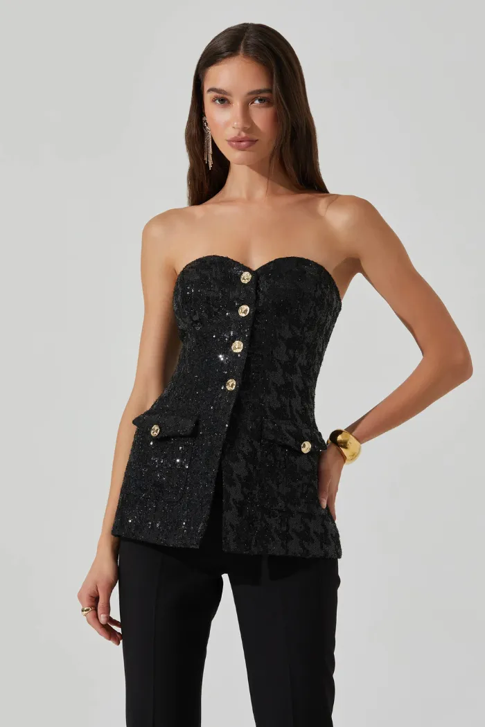 Milani Tweed Houndstooth Sequin Top