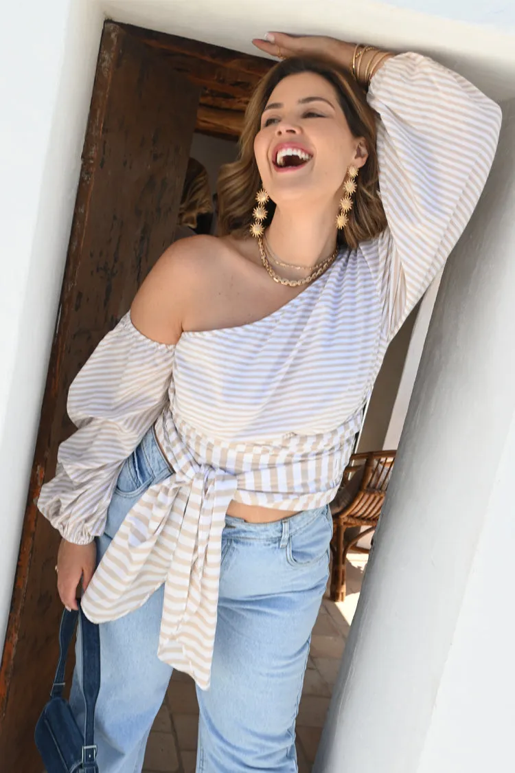 Neutral Stripe Sailor Top