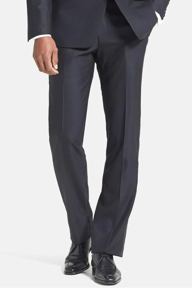 "Ike" Black Wool Plain Front Tuxedo Pants