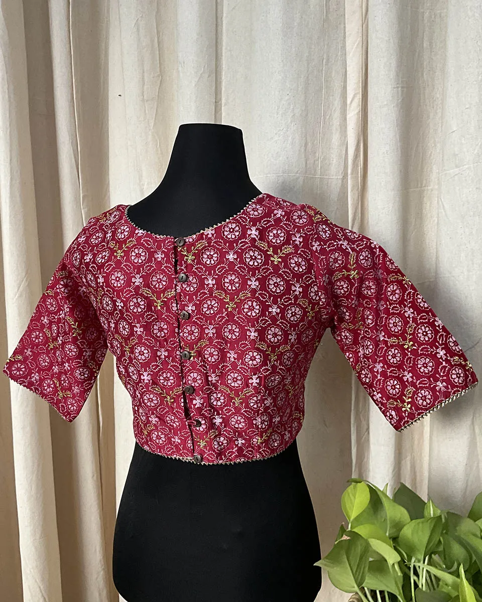 Red HandBlock Printed Blouse - Love Despite