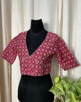 Red HandBlock Printed Blouse - Love Despite