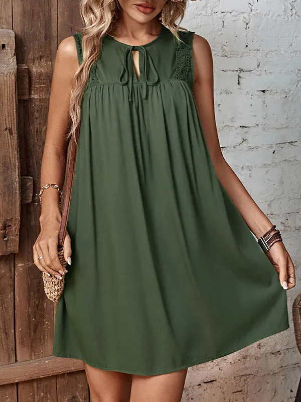 Ribbed Solid Color Sleeveless Round-Neck Mini Dresses