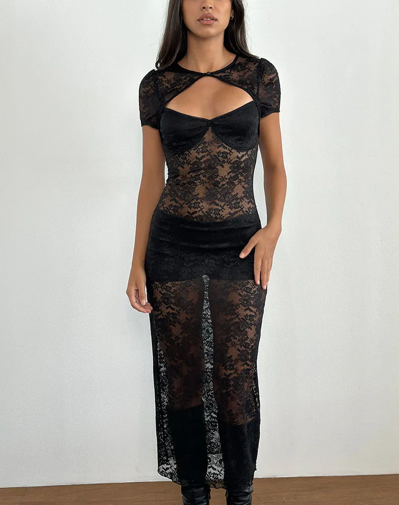 Rium Unlined Midi Dress in Lace Black