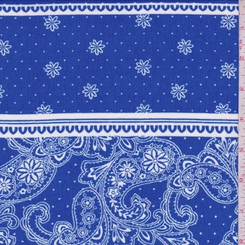 Royal/White Paisley Stripe Crinkled Crepe Fabric