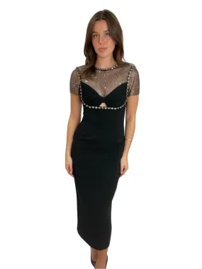 Self Portrait Black Midi Dress w Net-Sparkle Detail. Size: Medium