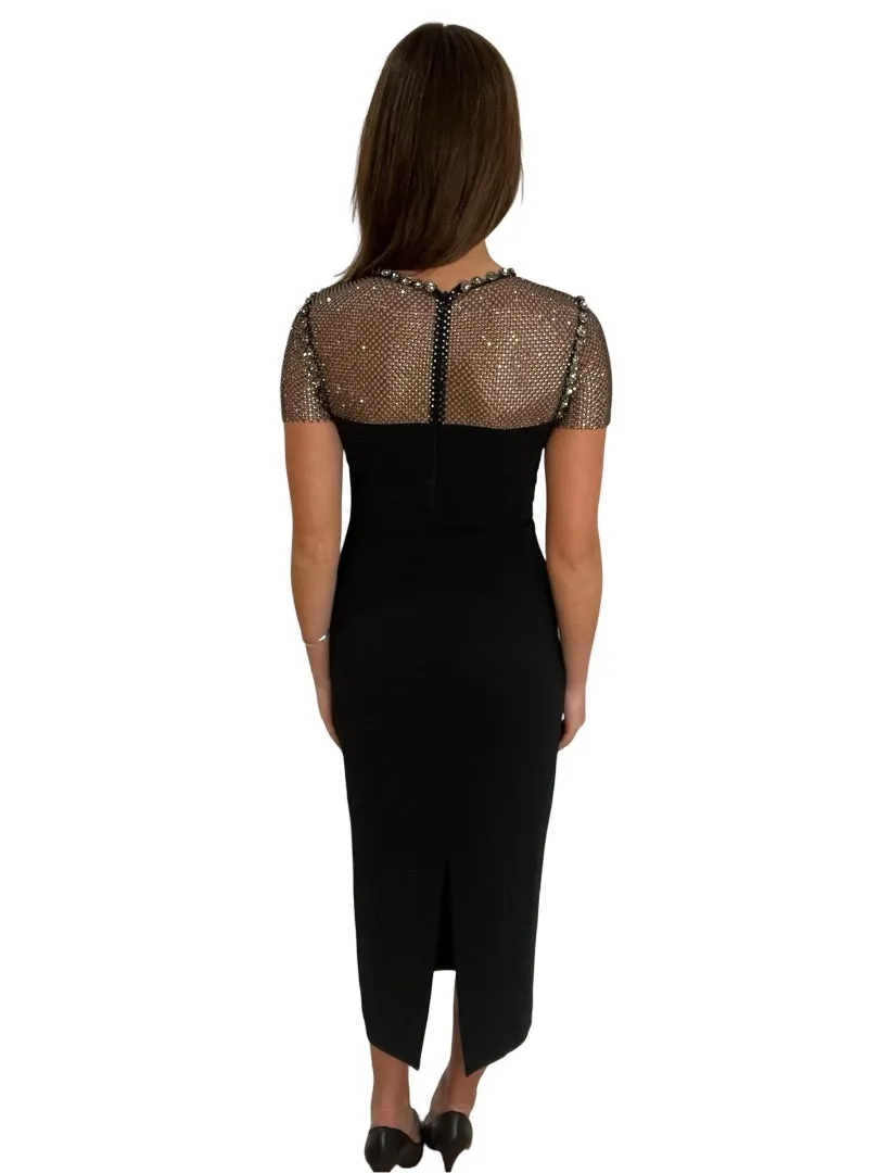 Self Portrait Black Midi Dress w Net-Sparkle Detail. Size: Medium