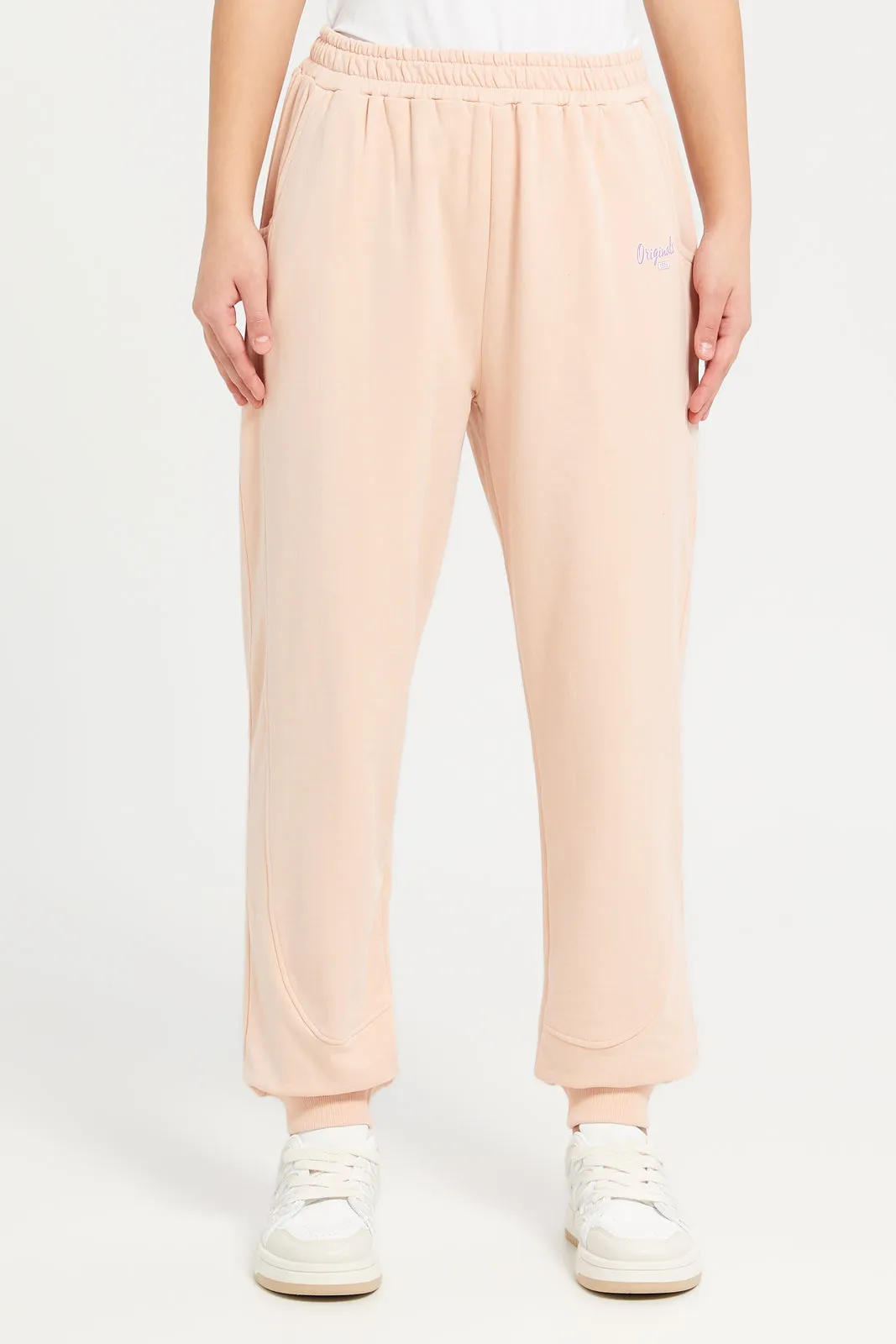 Senior Girls Beige Cut And Sew Track Pants