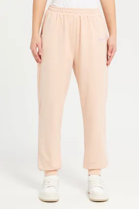 Senior Girls Beige Cut And Sew Track Pants