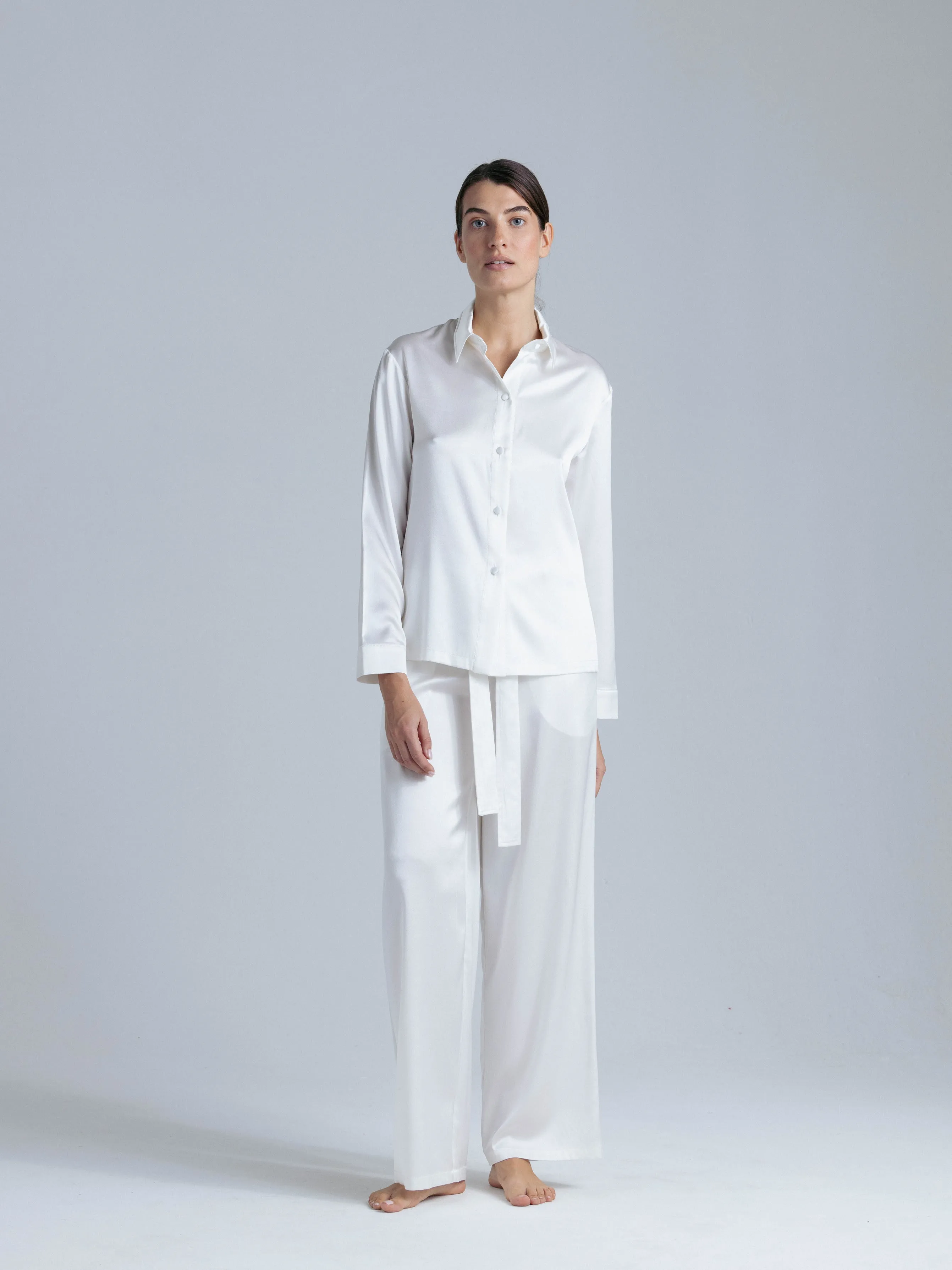 Silk Button Down Shirt 'Fortune Tyche' in Milk White