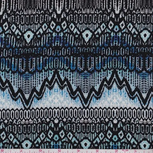 Sky/Black/Cobalt Tribal Wave Crinkled Crepe Fabric