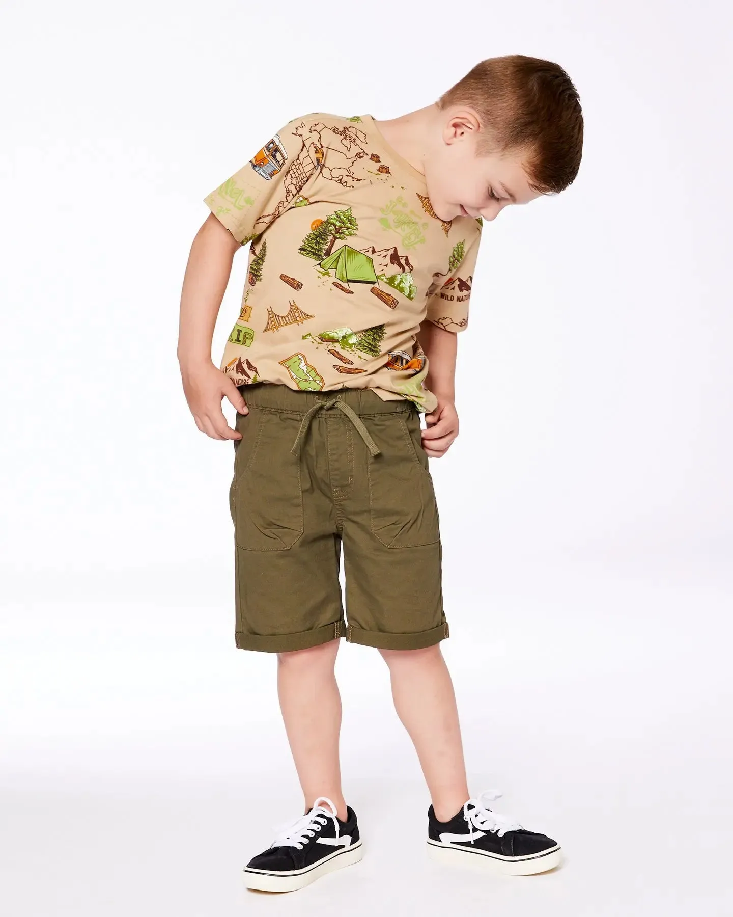 Stretch Twill Short Dark Olive Green