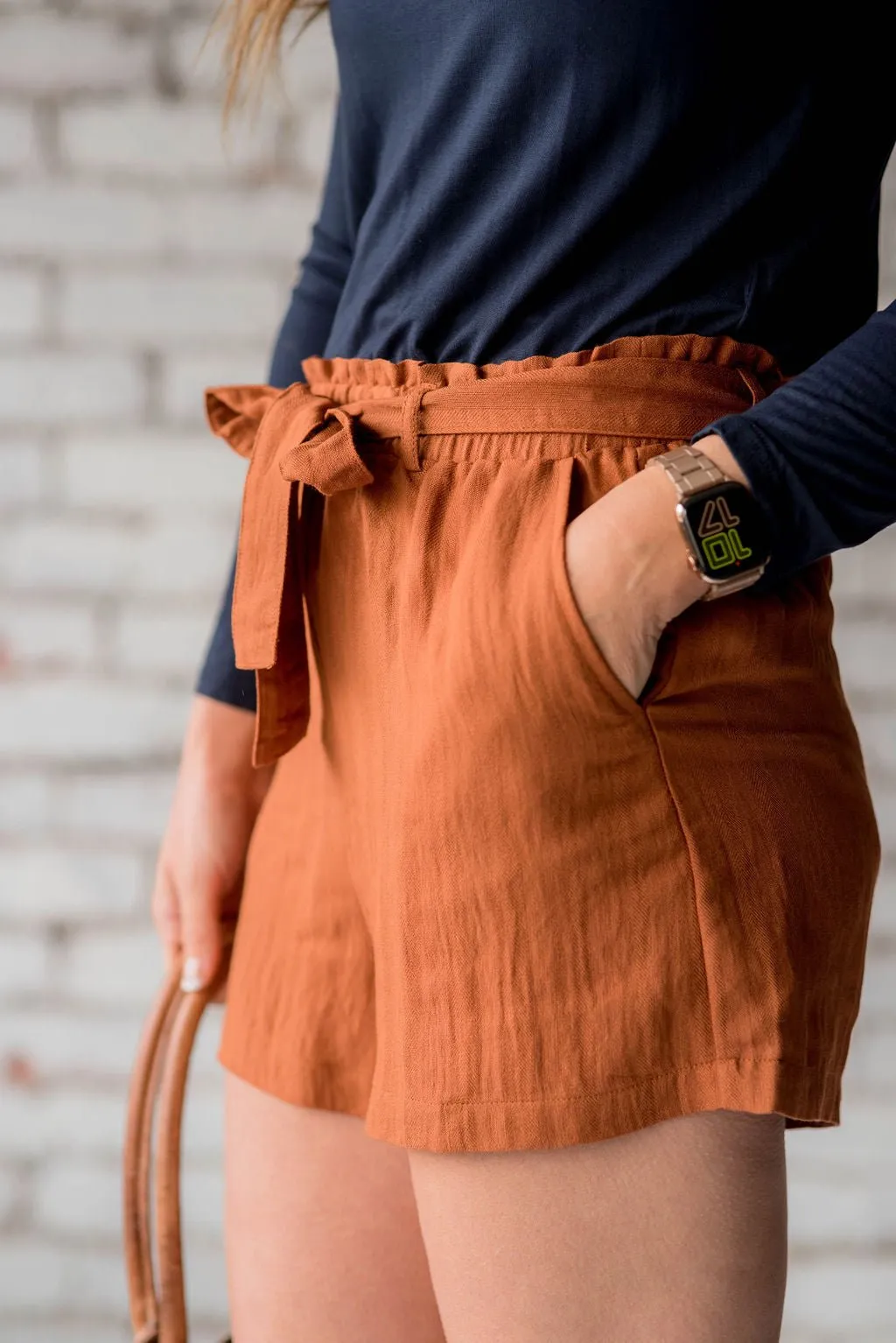 Subtle Textured Tie Waist Shorts