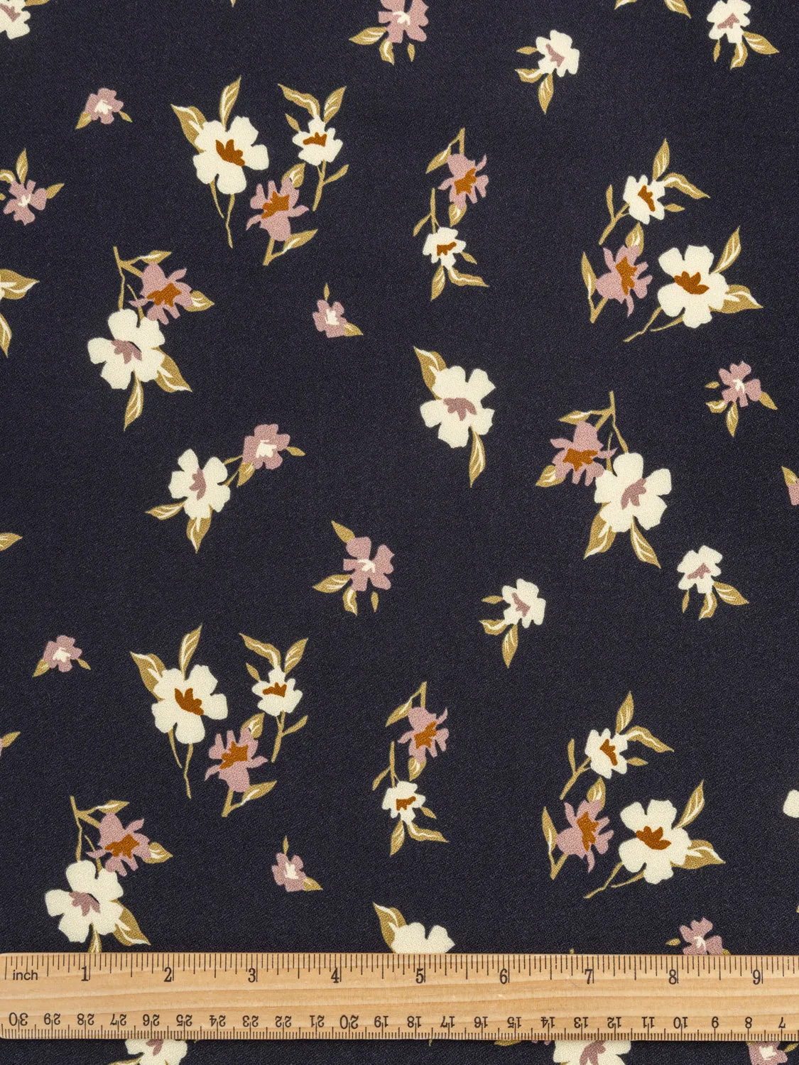 Timeless Floral Print EcoVero Viscose Crepe - Black   Cream   Rose   Green - Swatch