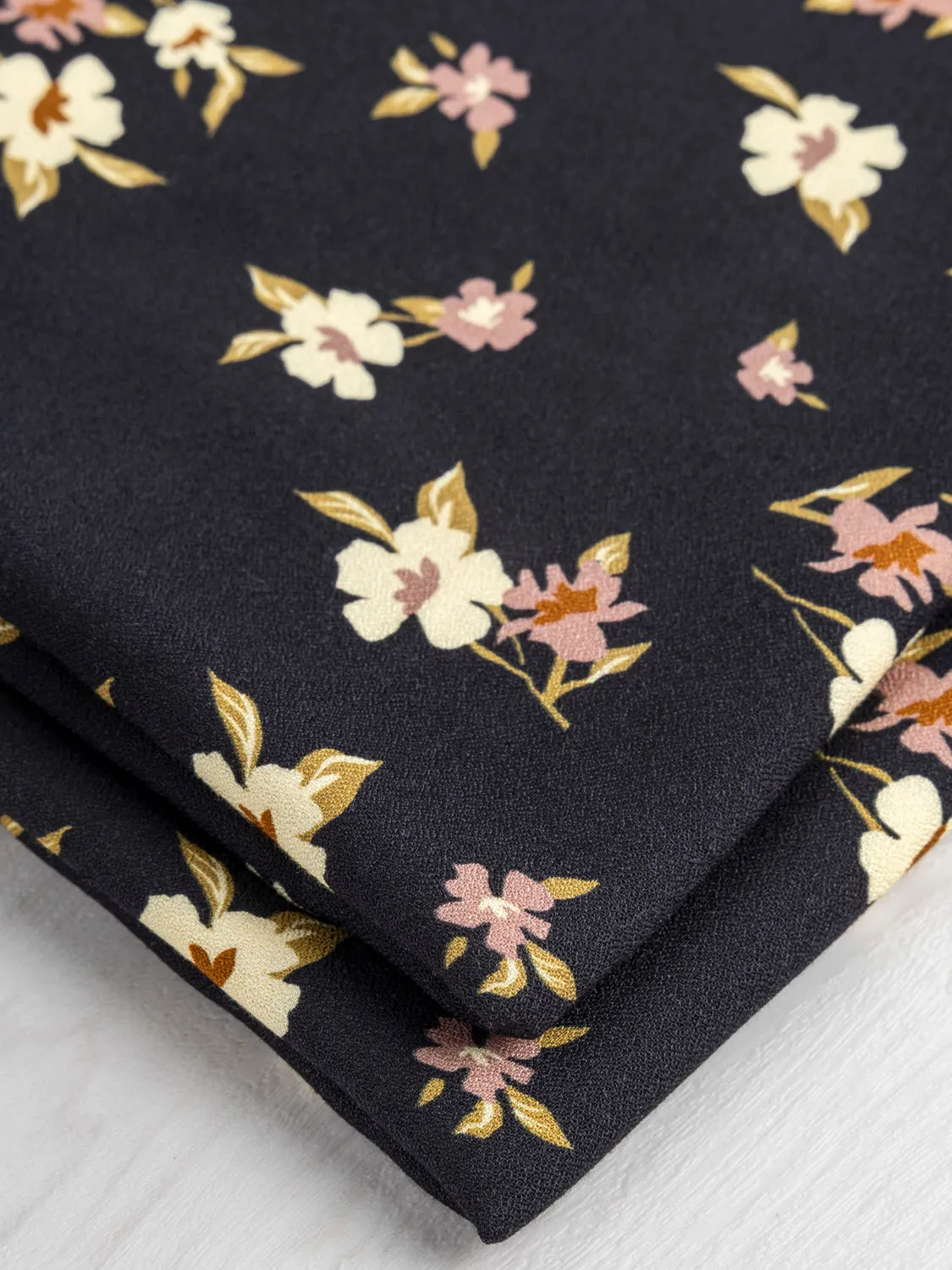 Timeless Floral Print EcoVero Viscose Crepe - Black   Cream   Rose   Green - Swatch