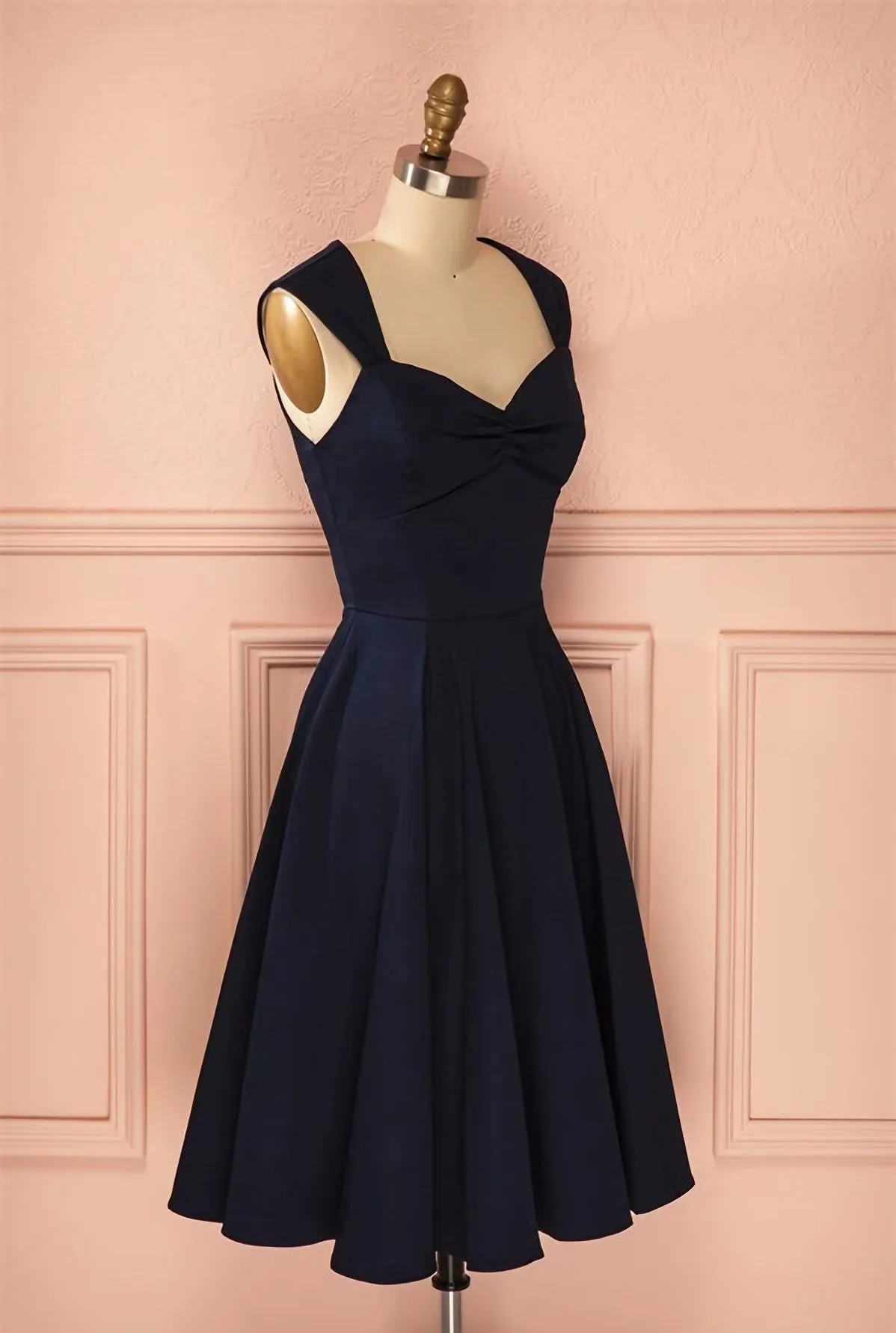 Vintage Simple Short Navy Blue Elegant Handmade Homecoing Homecoming Dresses