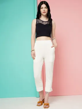 White Cropped Slim Fit Trouser