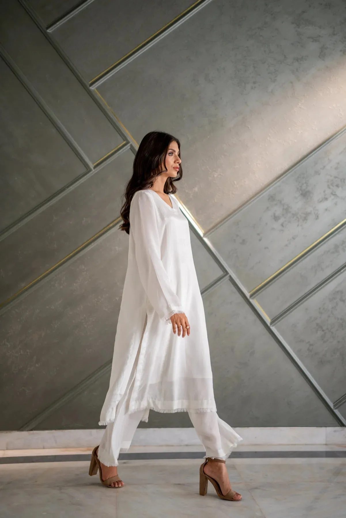 White Kurta With Pants