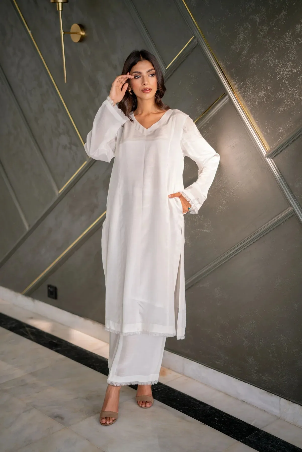 White Kurta With Pants