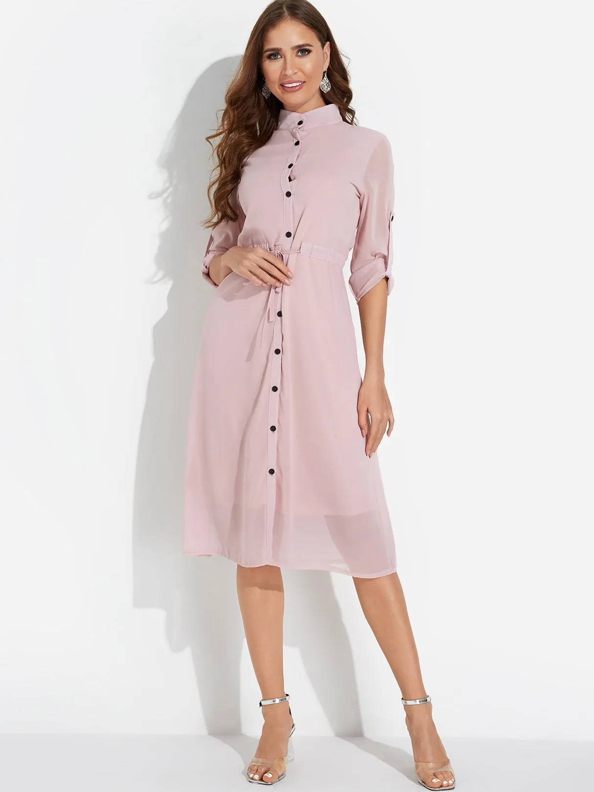 Wholesale 3/4 Length Sleeve Round Neck Midi Dress