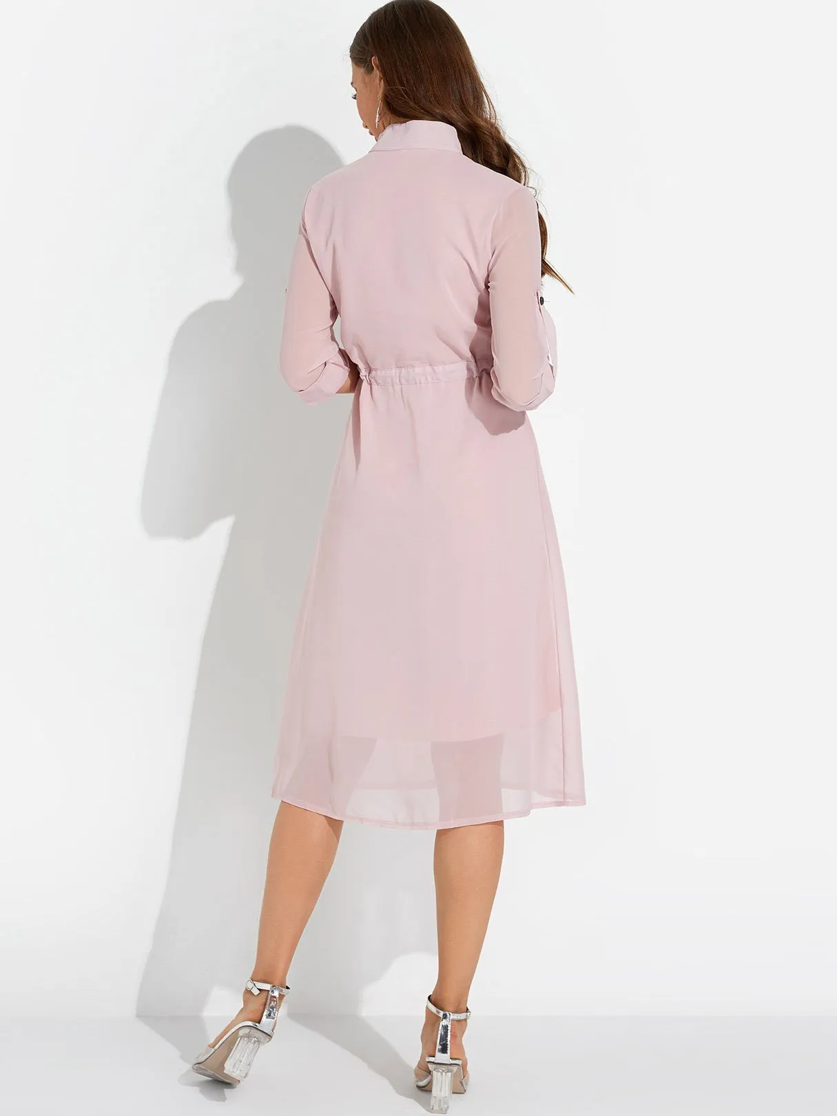 Wholesale 3/4 Length Sleeve Round Neck Midi Dress