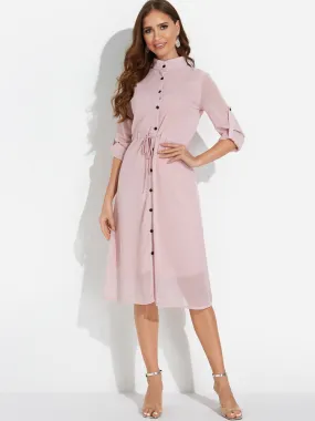 Wholesale 3/4 Length Sleeve Round Neck Midi Dress