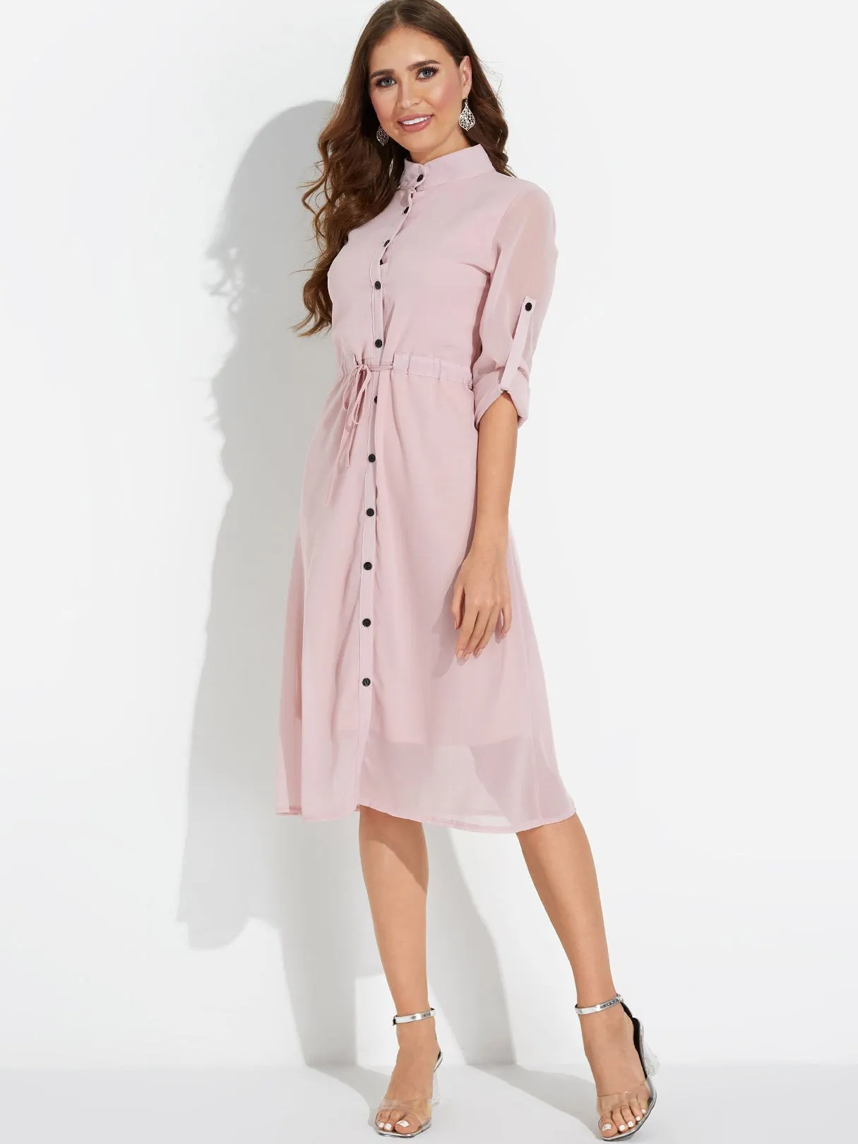 Wholesale 3/4 Length Sleeve Round Neck Midi Dress