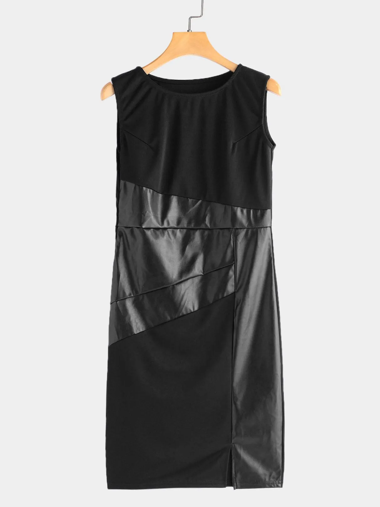 Wholesale Round Neck Sleeveless Slit Hem Black Midi Dress