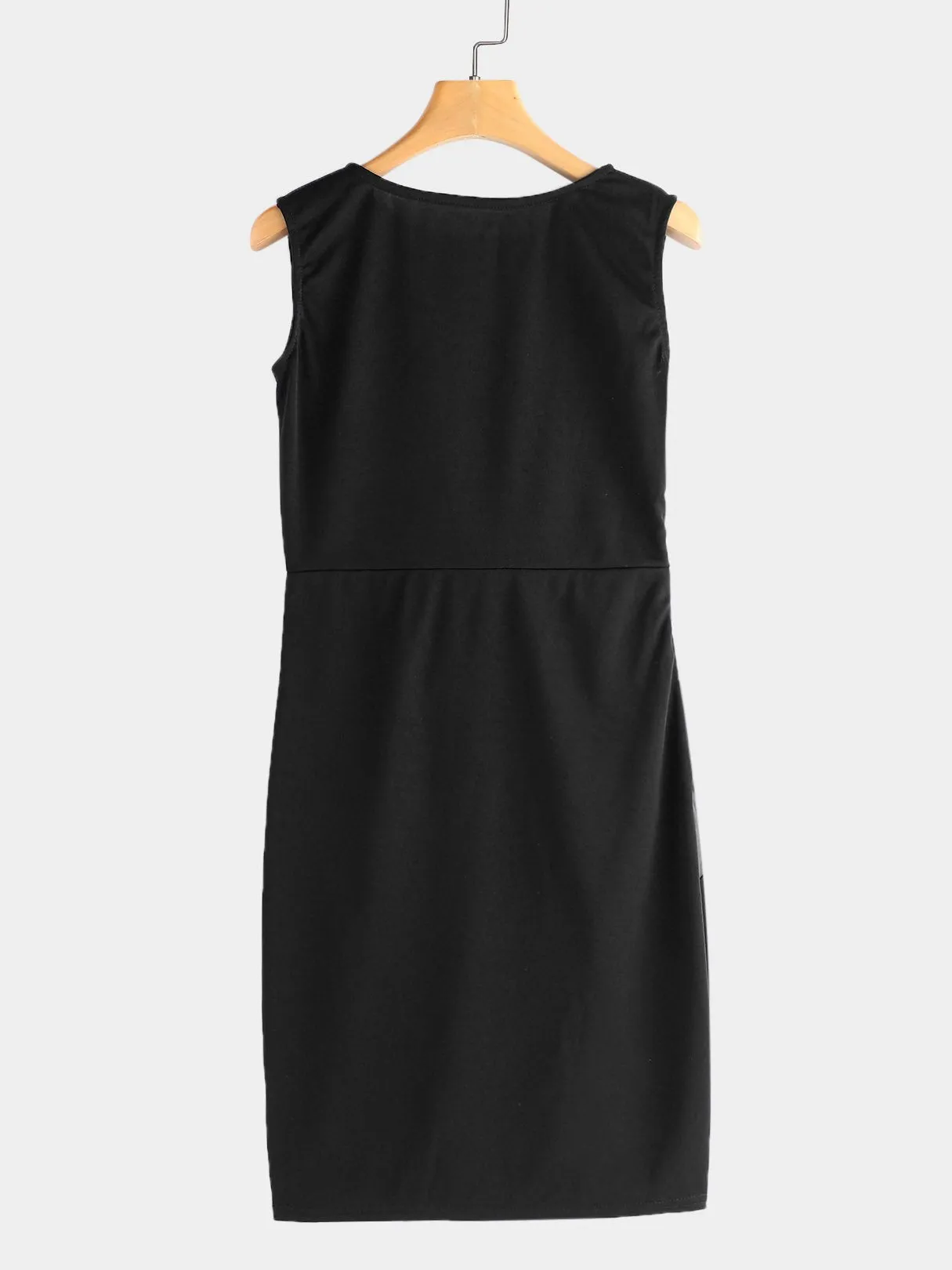 Wholesale Round Neck Sleeveless Slit Hem Black Midi Dress