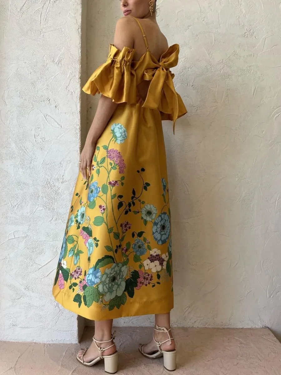 Women's Yellow Dana Floral-print Midi Dress